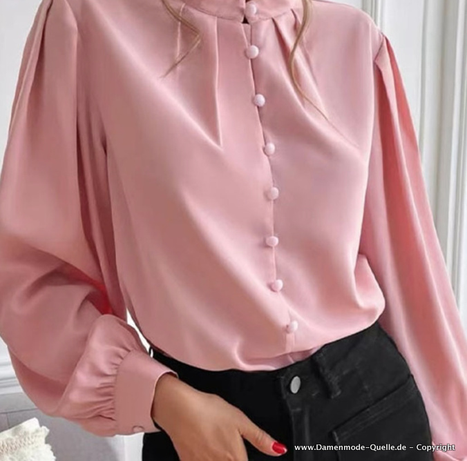 Elegante Damen Bluse in Lachs mit Stehkragen