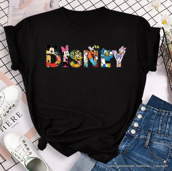 Disney Print Damen T-Shirt in Schwarz