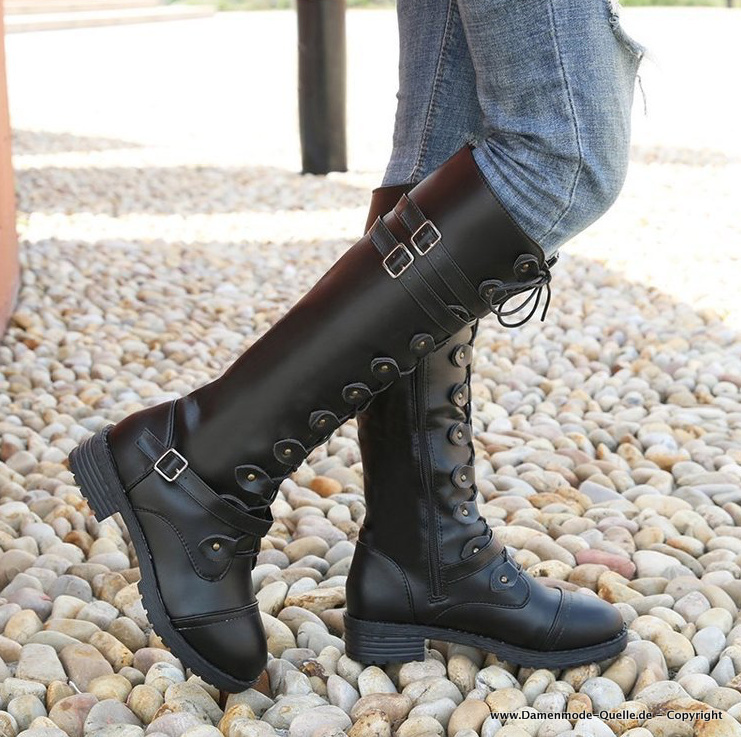 Gladiator Knie Stiefel für Damen in Schwarz