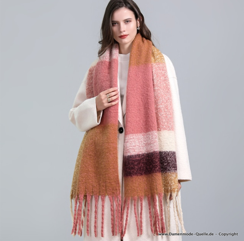 Oversize Kaschmir Winter Schal für Damen Rosa Braun