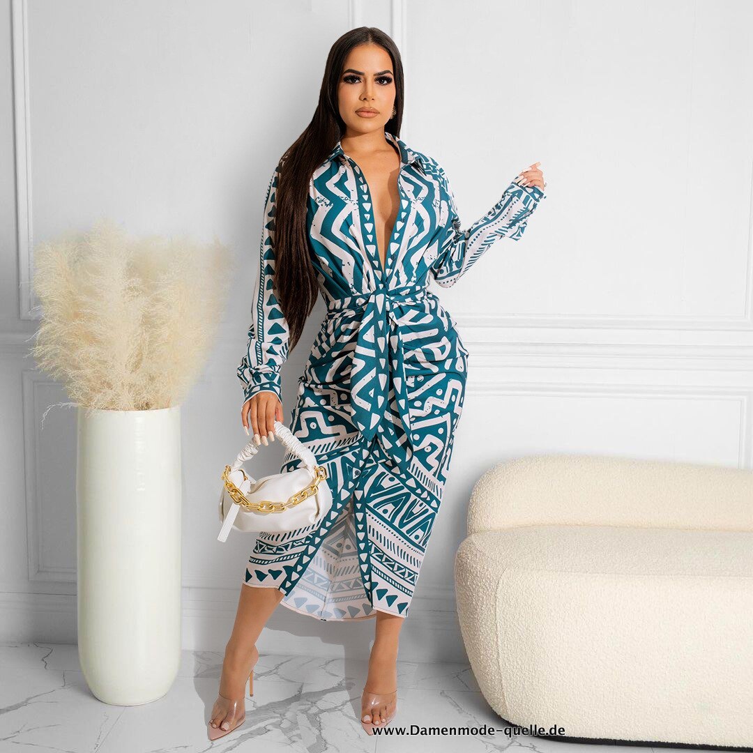 Langarm Bodycon Midi Hemdkleid