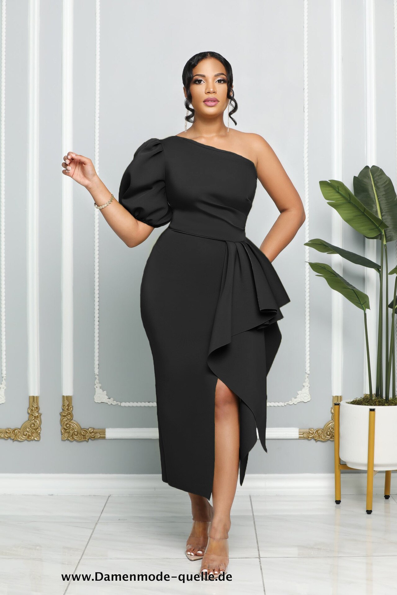 Vintage Rüschen Damen Kleid in Schwarz
