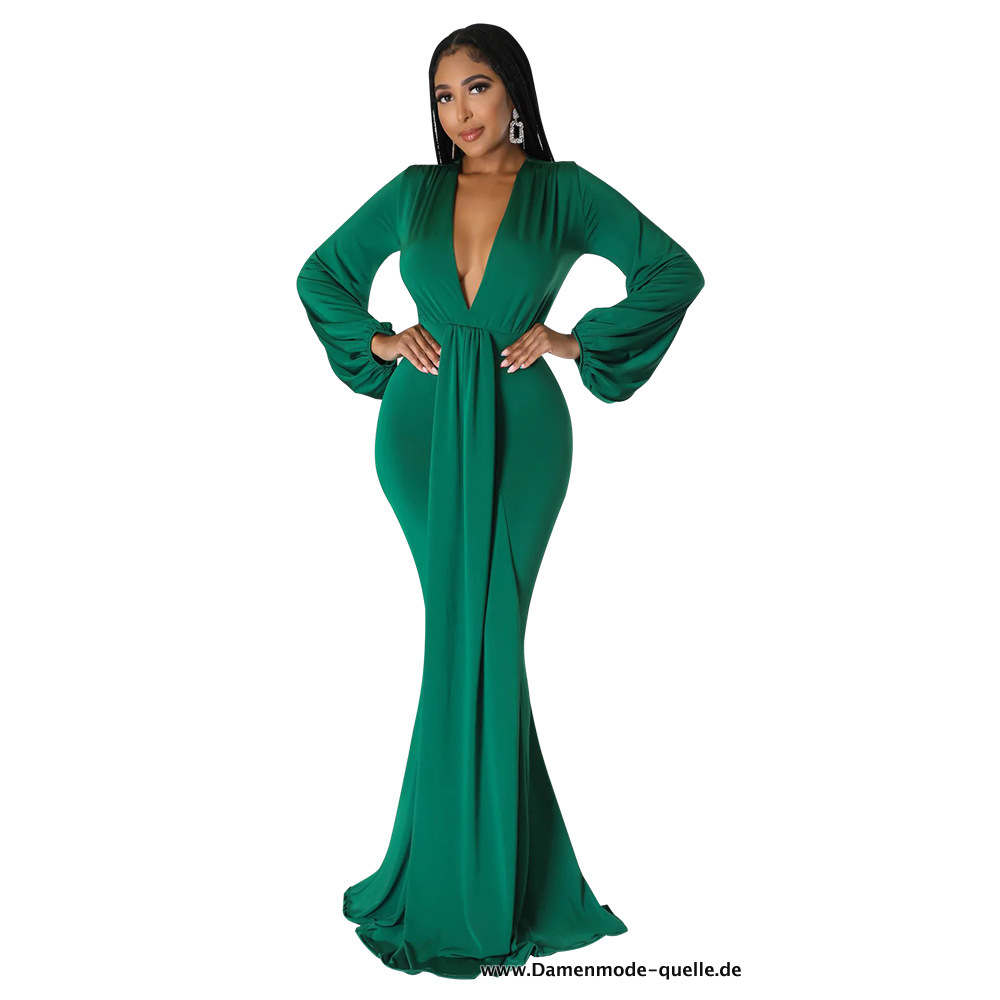 Meerjungfrau Maxi Kleid Sexy mit V Ausschnitt in Grün