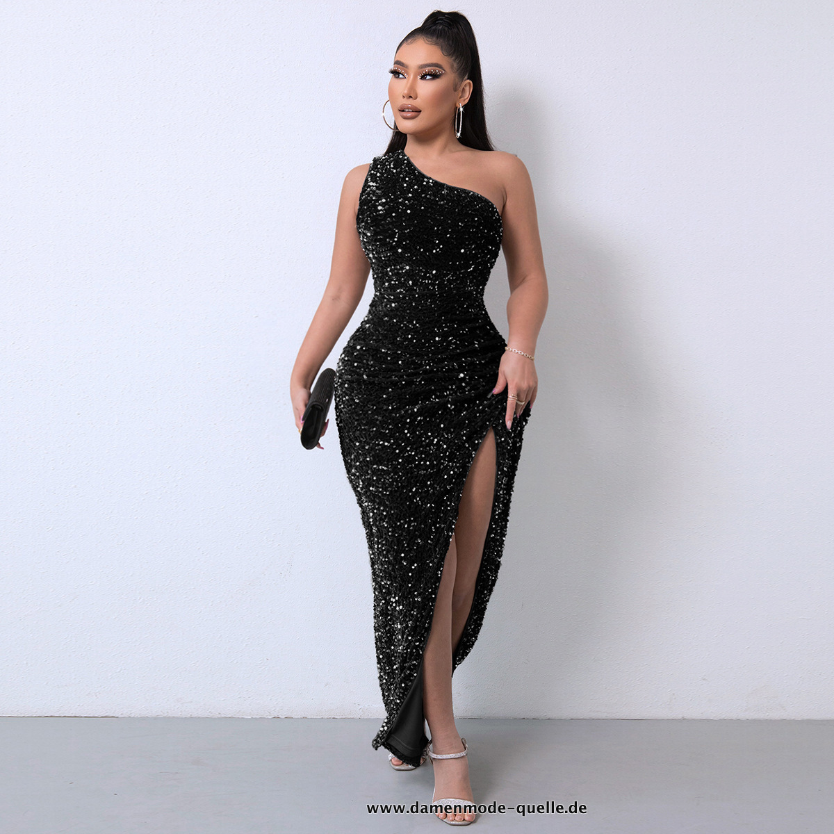 One Shoulder Bodycon Abendkleid sehr Elegant in Schwarz