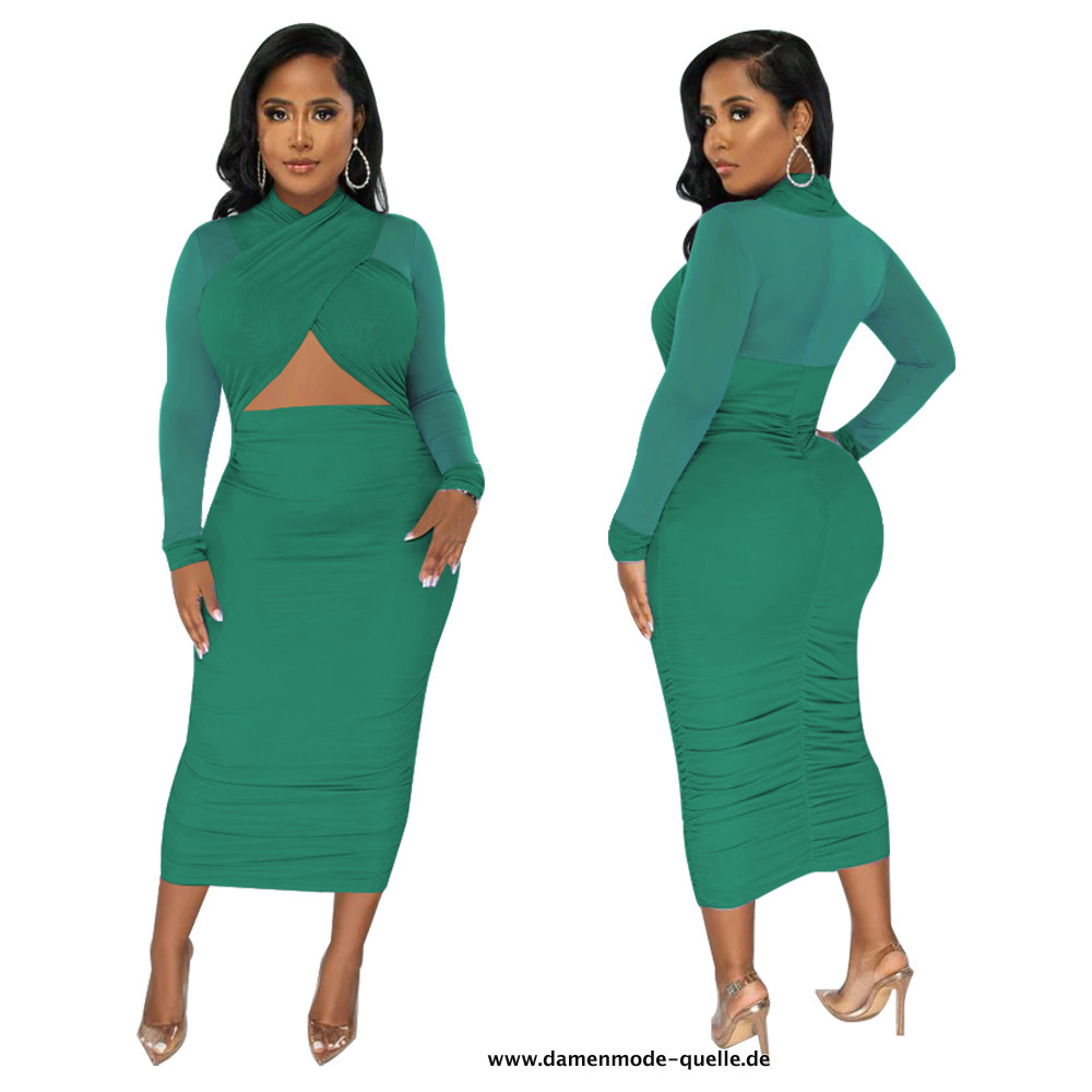 Langarm Bodycon Midi Kleid in Grün