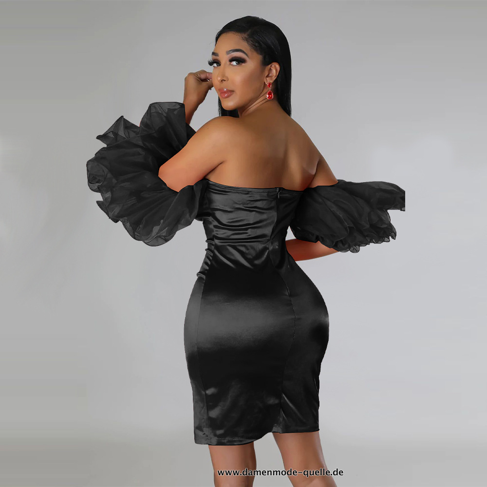 Satin Bodycon Midi Kleid Spanische Tage in Schwarz