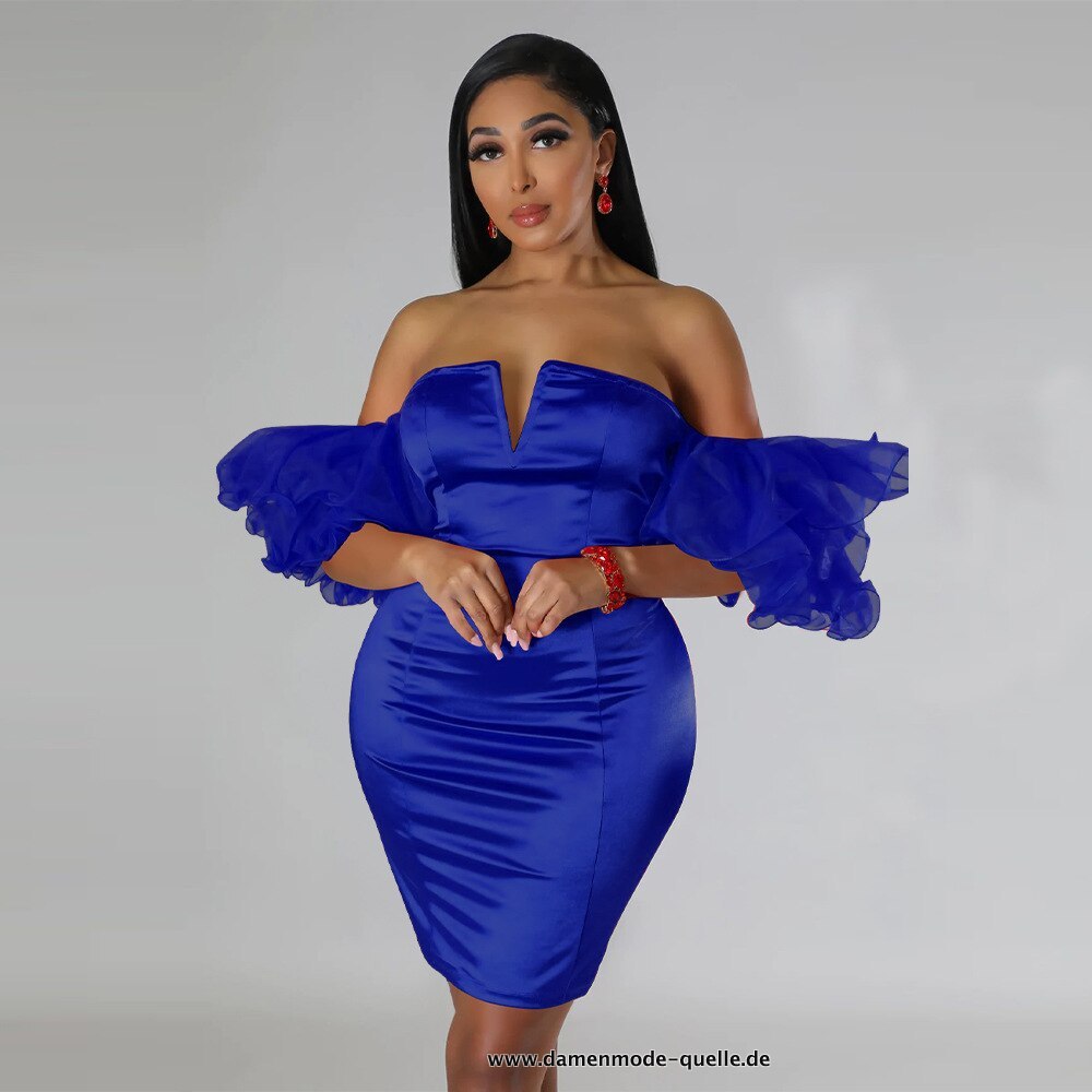Satin Bodycon Midi Kleid Spanische Tage in Blau