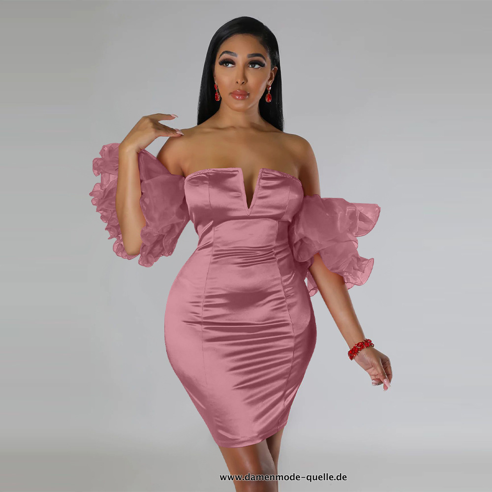Satin Bodycon Midi Kleid Spanische Tage in Rosa