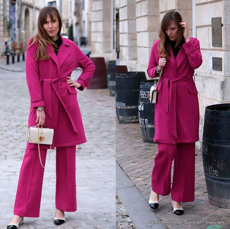 Damen Hosenanzug Elegant mit Long Blazer in Fuchsia