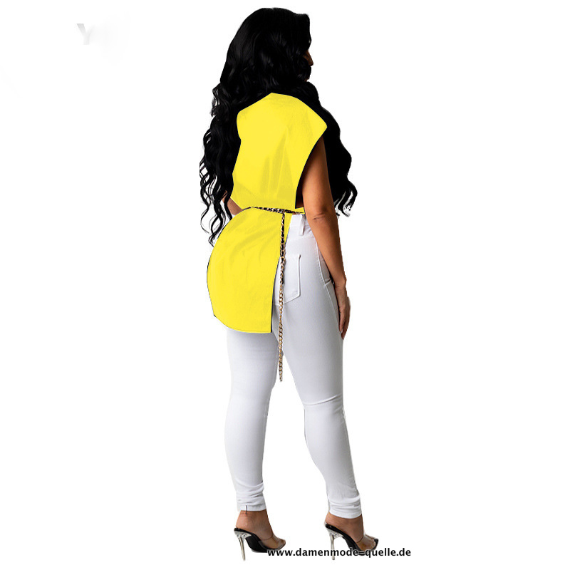 Damen Shirt 2023 Ärmellos mit Schärpe Streetwear in Gelb