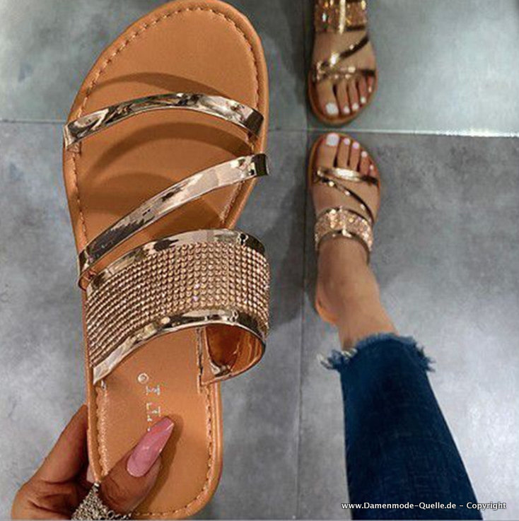 Neuheiten 2024 Damen Sommerschuhe in Gold bis Gr 43 Damenmode