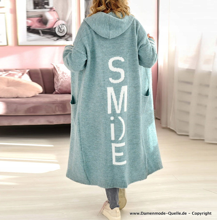 Lange Smile Strickjacke Cardigen in Mintgrün