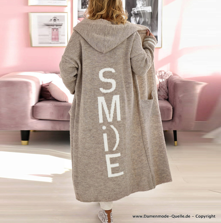 Lange Smile Strickjacke Cardigen in Khaki