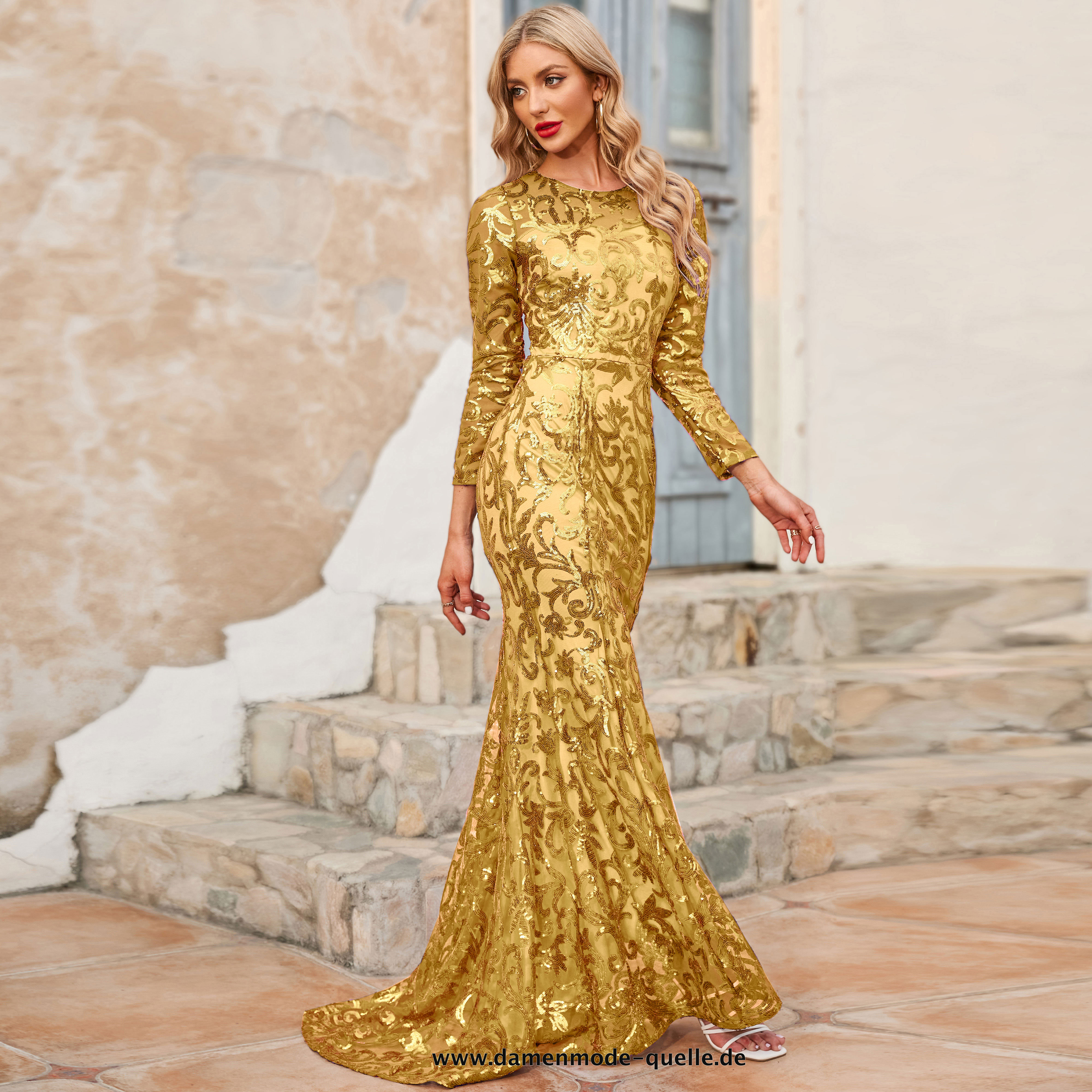 Wunderschönes Ballkleid Abendkleid mit Pailletten Glitter Abendkleid 2023 Gold