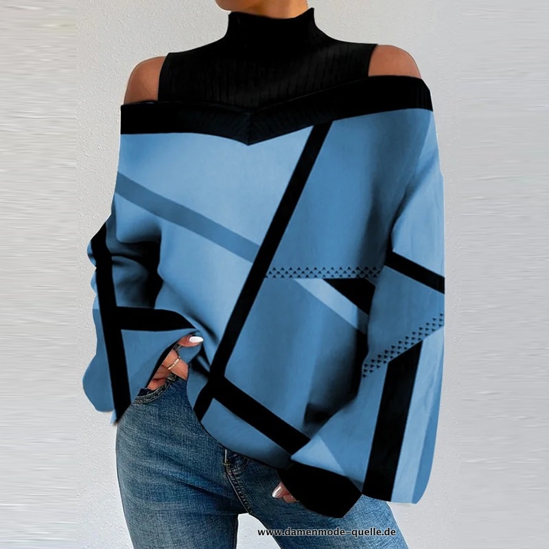 Frühling Hoher Kragen Sexy Pullover Blau
