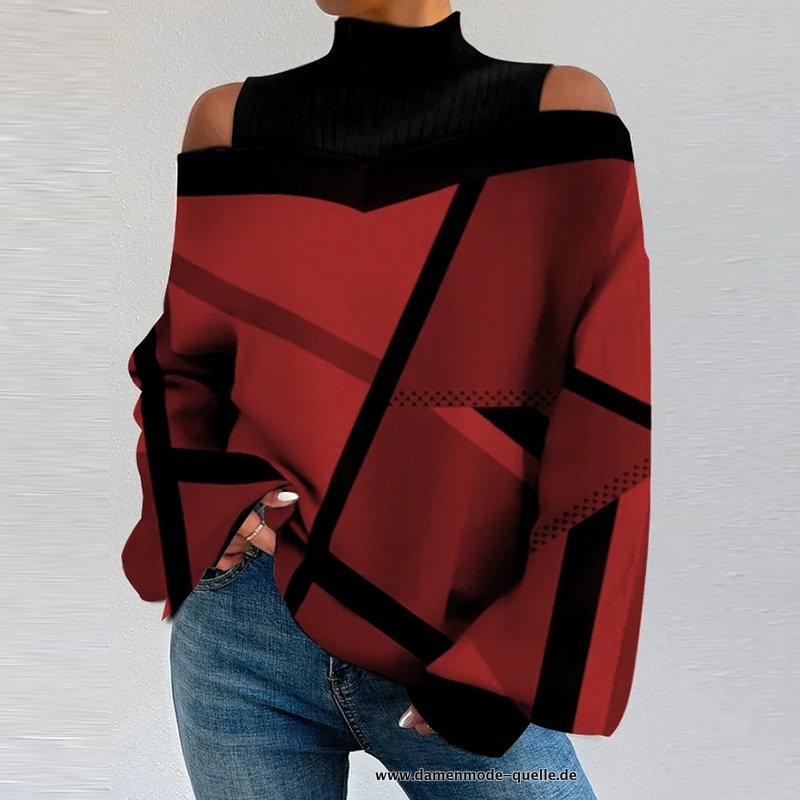 Frühling Hoher Kragen Sexy Pullover Rot