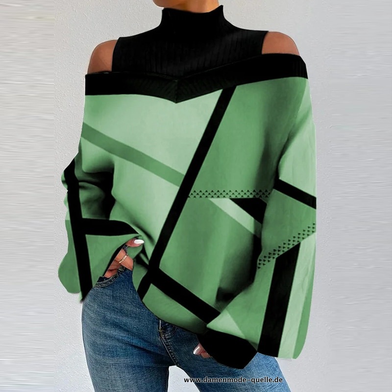Frühling Hoher Kragen Sexy Pullover Grün