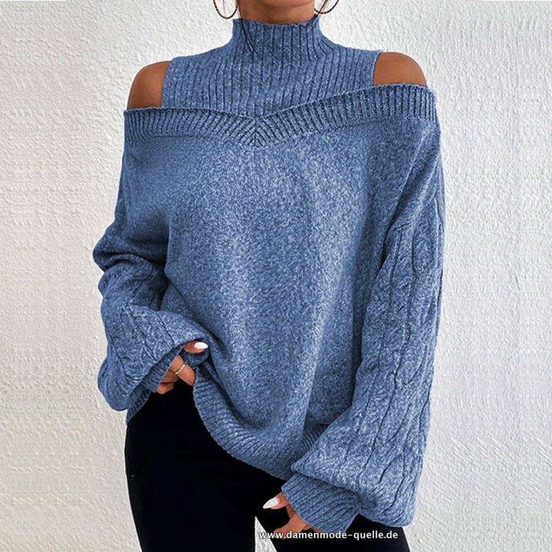 Rollkragenpullover Sexy Cut Out Lange Ärmel Blau