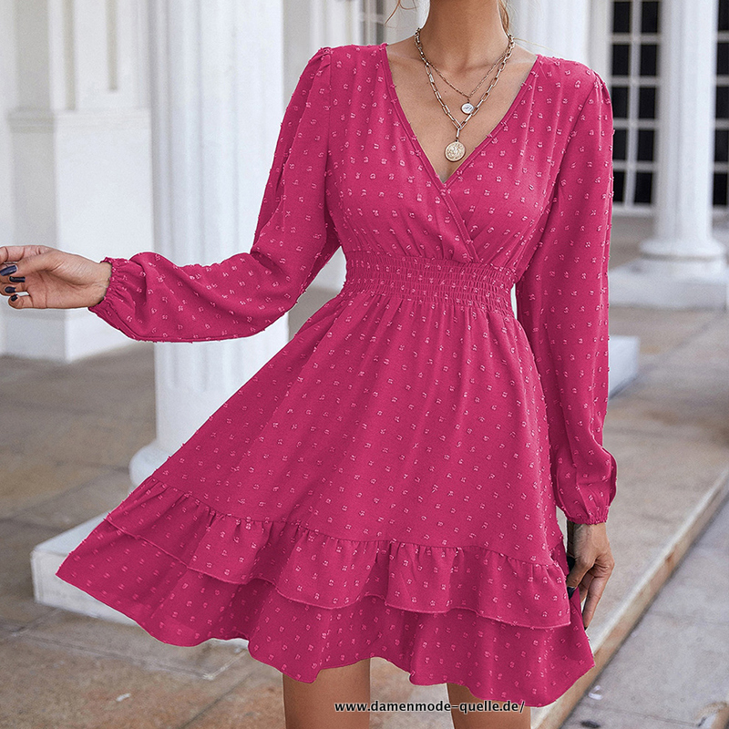 Chiffon V-Ausschnitt Sommerkleid Pink