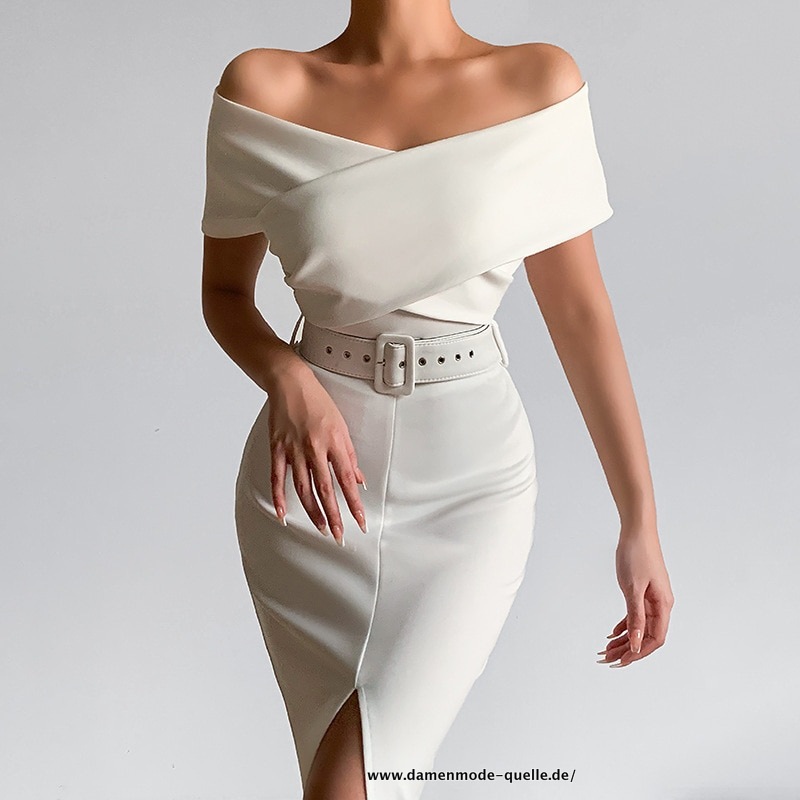 Schulterfreies Bodycon Kleid für Damen Sommer in Weiß