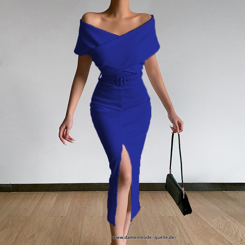 Schulterfreies Bodycon Kleid für Damen Sommer in Blau
