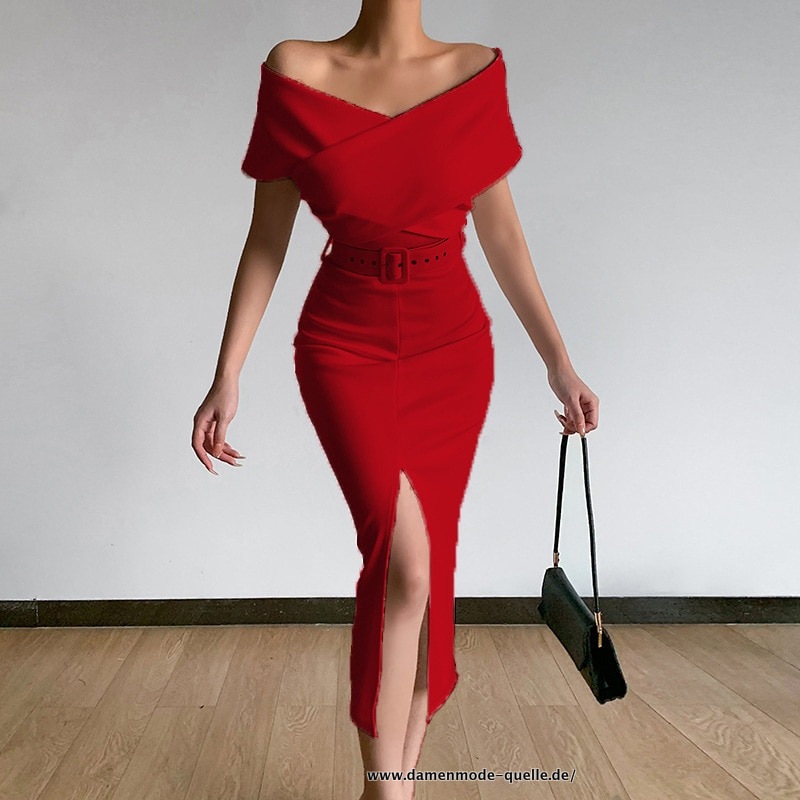 Schulterfreies Bodycon Kleid für Damen Sommer in Rot