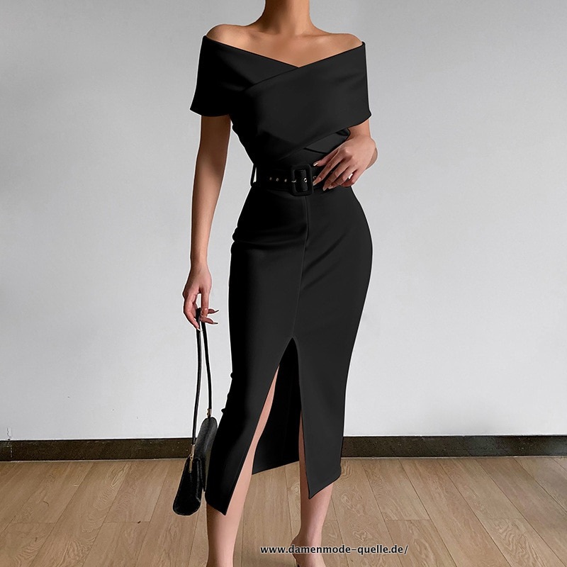 Schulterfreies Bodycon Kleid für Damen Sommer in Schwarz