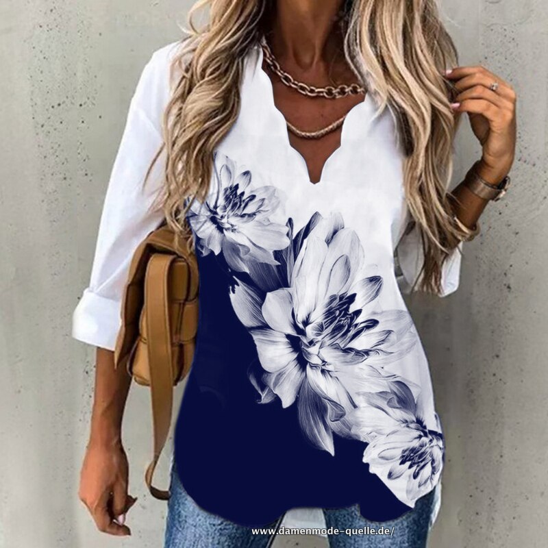 Damen Langarm V-Ausschnitt Shirts 2023 in Blau