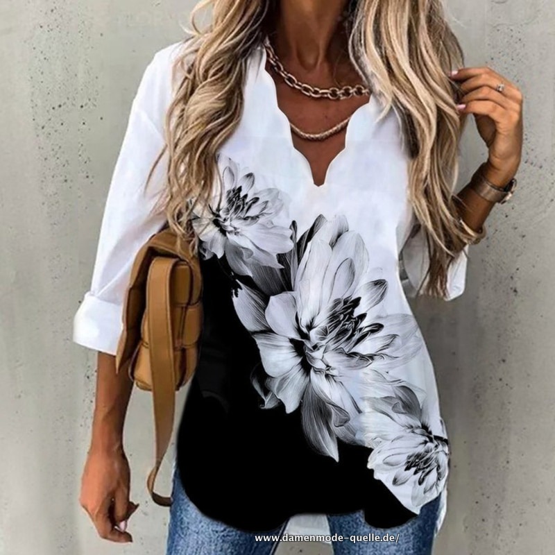 Damen Langarm V-Ausschnitt Shirts 2023 in Schwarz