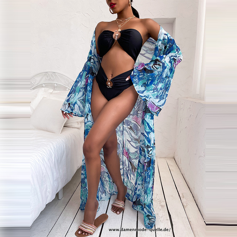 Sexy V-Ausschnitt Chiffon Strand Party Cover Up Kleid in Blau