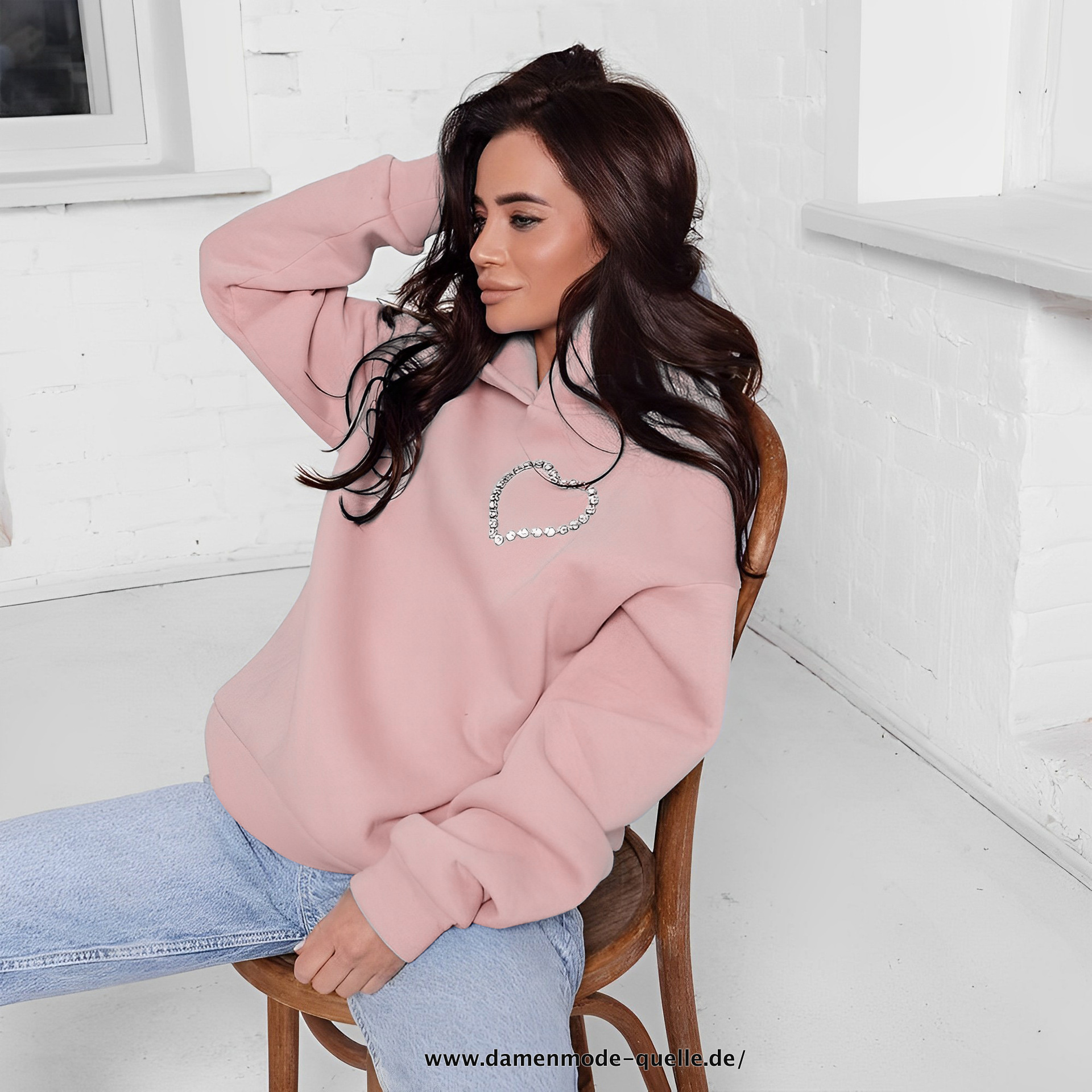 Herz Ausschnitt Damen Pullover in Rosa
