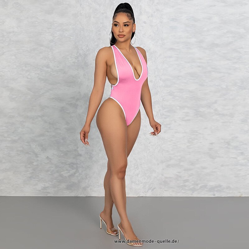 Damen V-Ausschnitt Body Badeanzug Neu in Pink