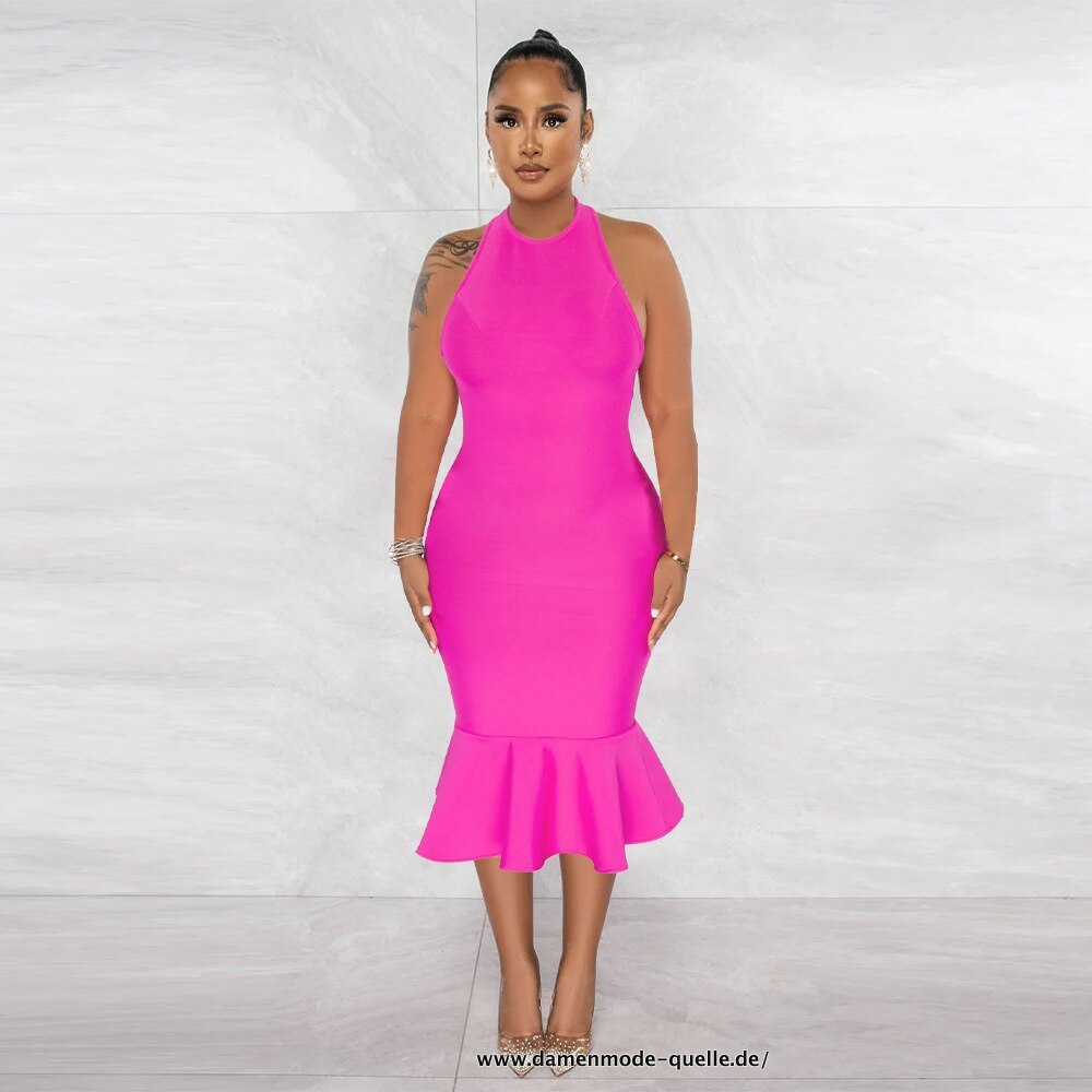 Damen Ärmelloses Meerjungfrau Bodycon Midi Kleid in Pink