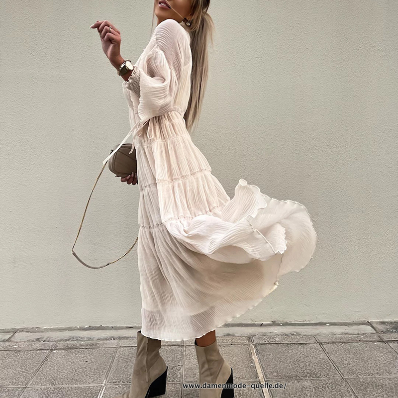 V-Ausschnitt Damen Kleid mit Kordelzug 
