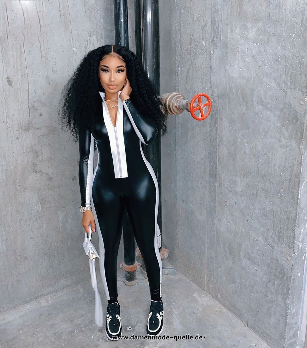PU Leder Bodycon Langarm Jumpsuit für Sexy Ladys 