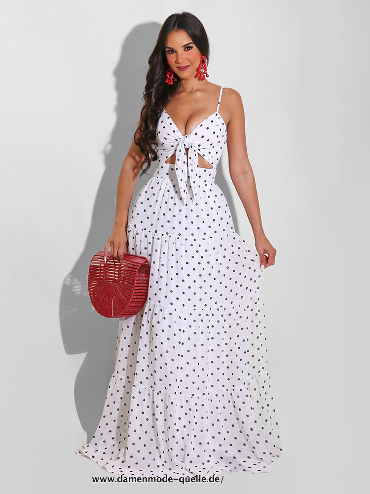 Damen Kleid Ärmellos V-Ausschnitt Zip Maxi Kleid weiß