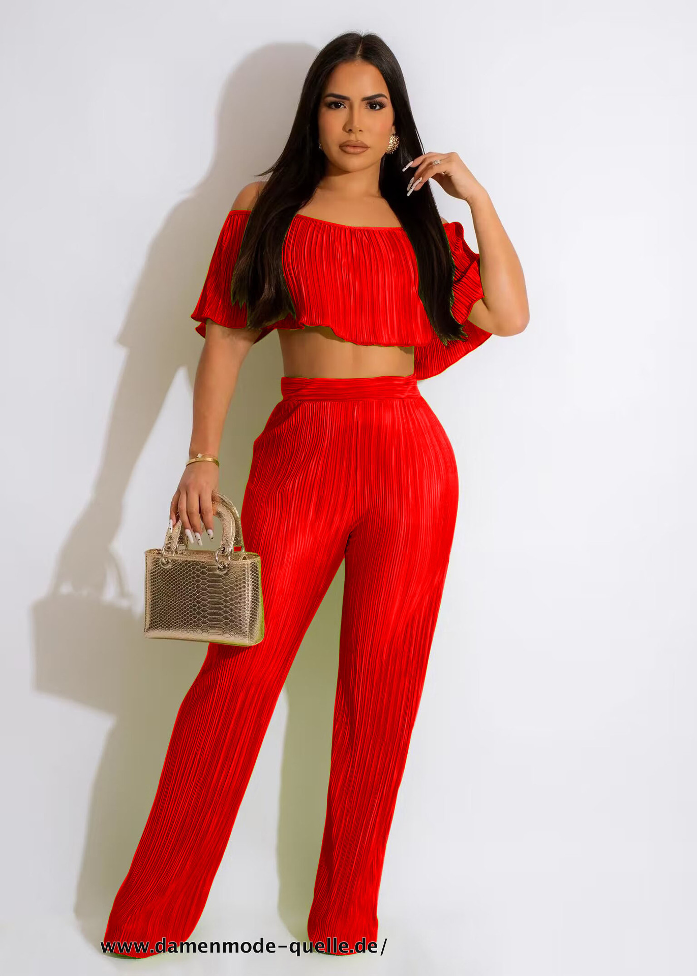 Plissee Set Schmetterlings Crop Top und Gerade Hose Anzug 2023 Set in Rot