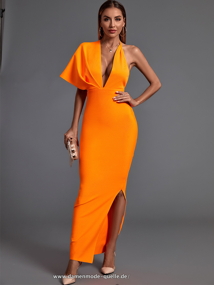 Orange Damen Bodycon Kleid Elegante Sexy Off Schulter