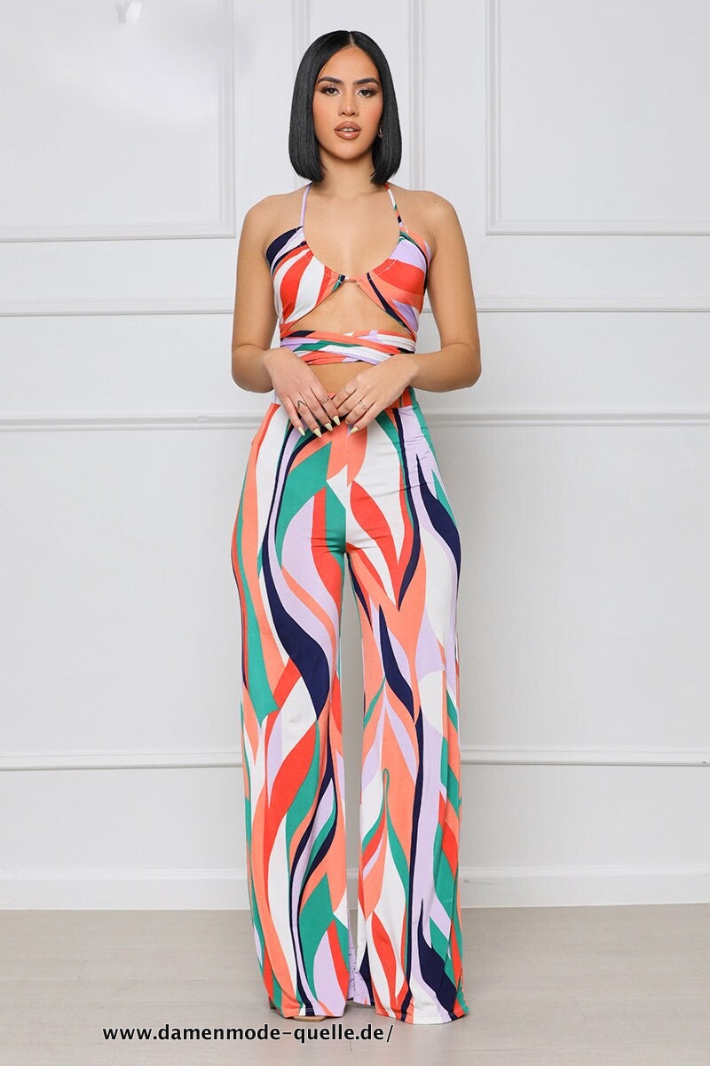 Strand Gestreifter Damen Set Outfits Sommer Crop Top Set 