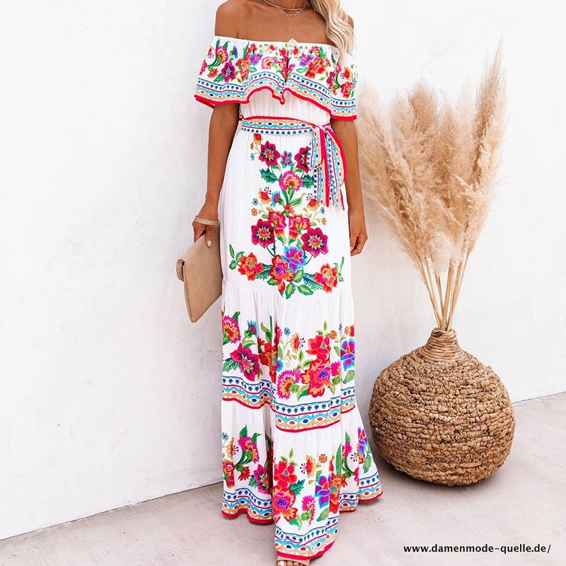 Damen Langer Rock 2023 Sommerkleid mit Blumenmuster