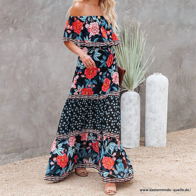 Damen Langer Rock 2023 Sommerkleid mit Blumenmuster mit Blumen