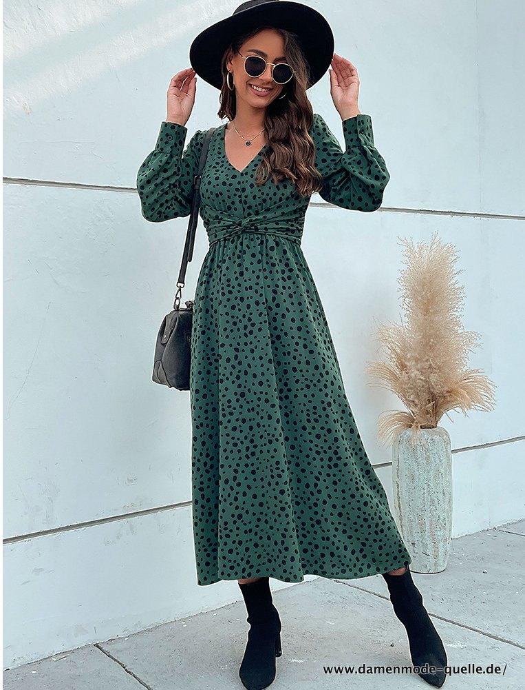 Sommermode Kleid für Frauen Chic Elegante Vorne Leopard Dot Midi Kleid
