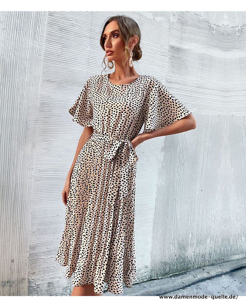 Kurzarm Sommerkleid Damen 2023 Leopard Print Midi Elegantes Kleid