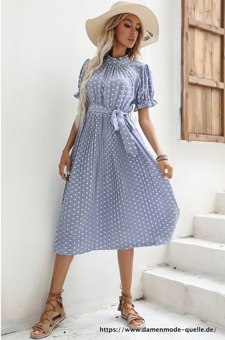 Elegantes Sommer Midi Plissee Kleid für Damen Vintage Kurzarm 