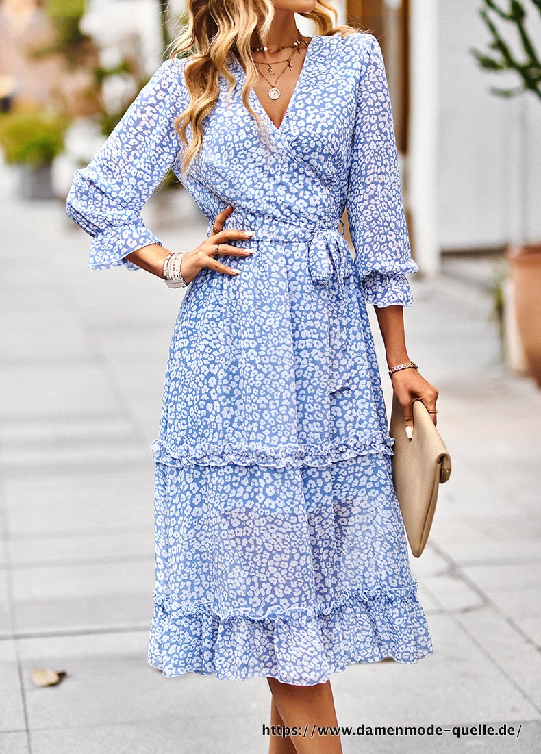 Sommer Midi Kleid für Damen 2023 Eleganter Blumen Druck 