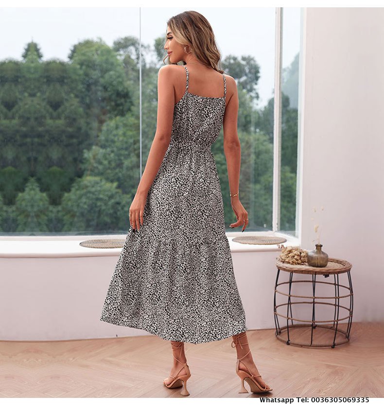 Sexy Leopard Sommerkleid Sommer Maxi mit Verstellbaren Riemen Kleid