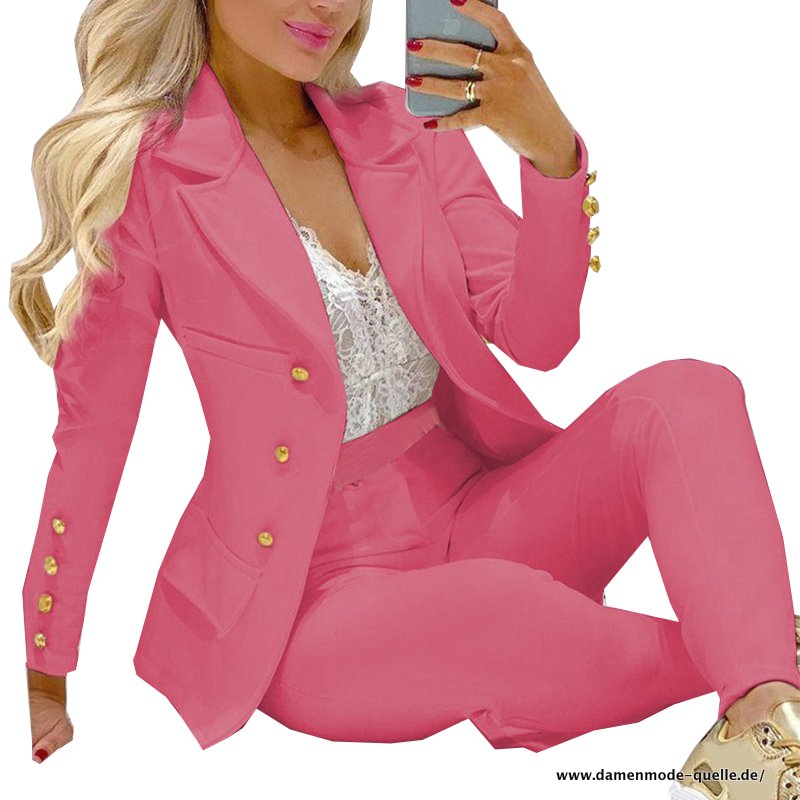 Classic Blazer Hosen Set Formaler Anzug Büro Hosenanzug Pink