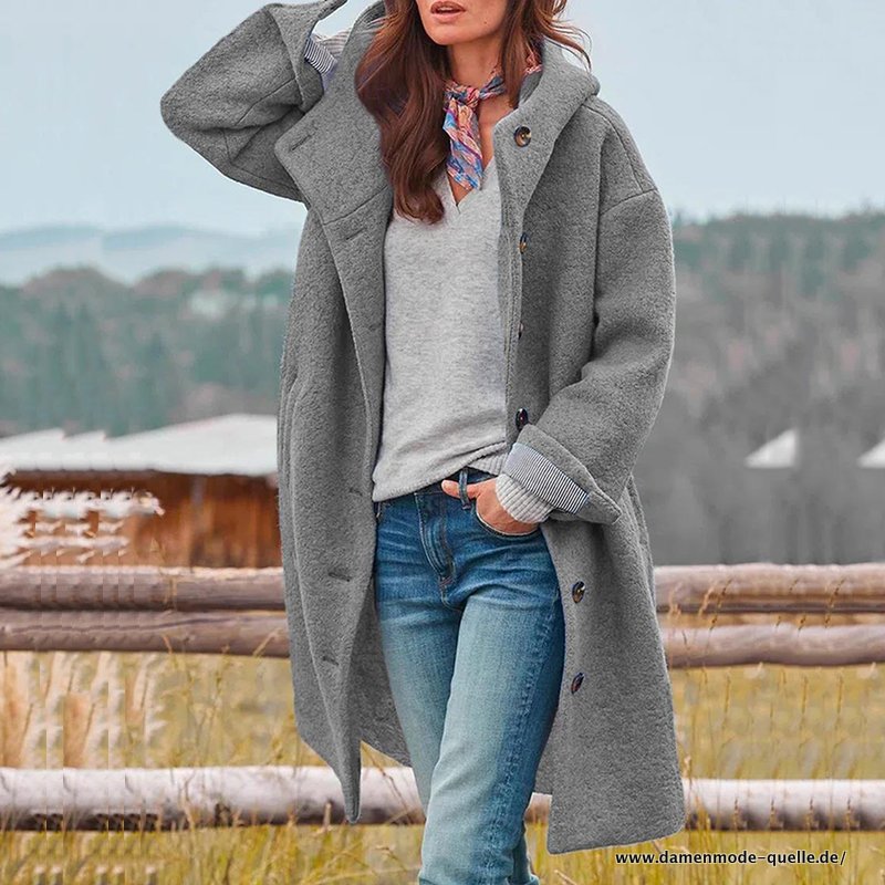 Damen Übergangsjacke aus Wolle mit Kapuze in Grau