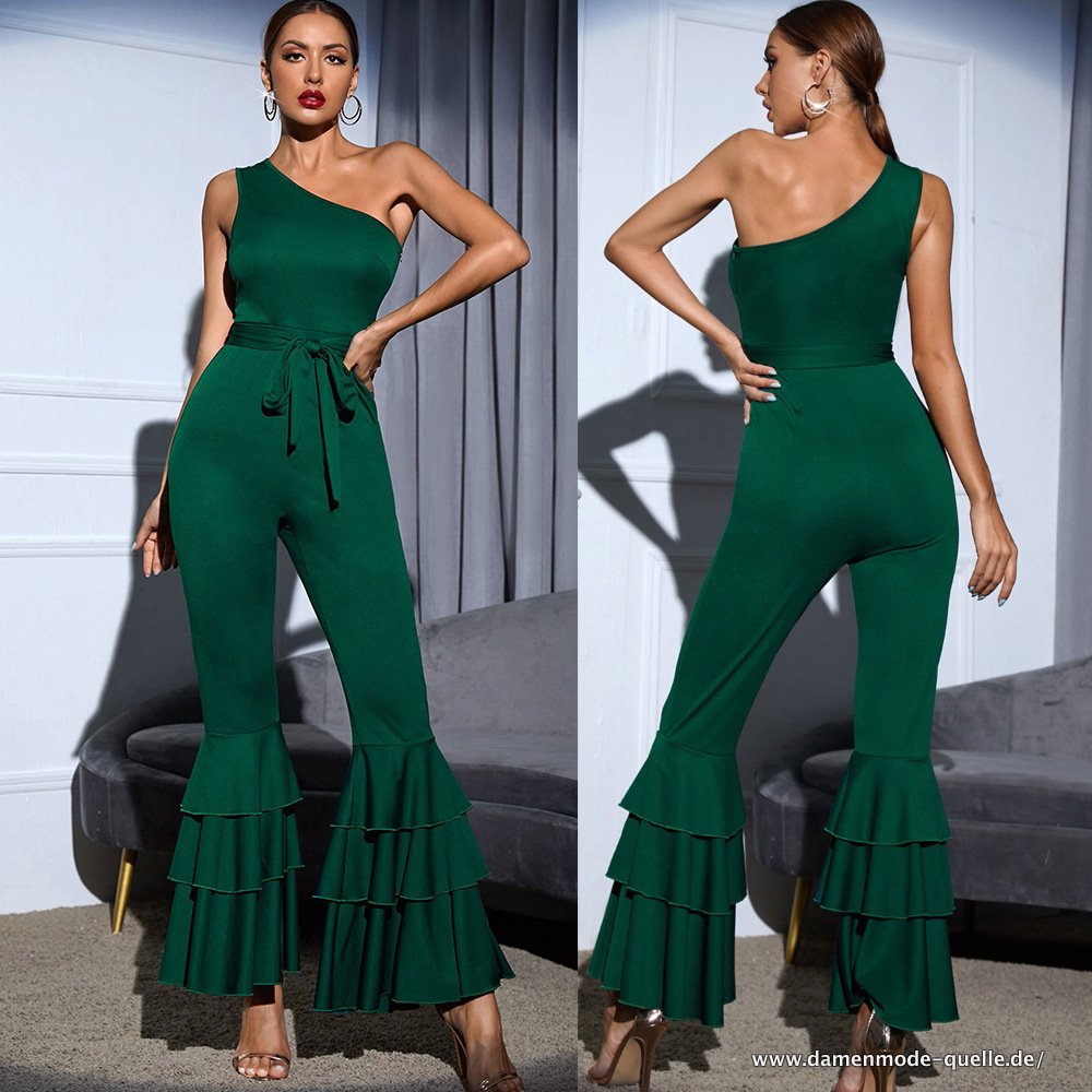 Bodycon One Shoulder Jumpsuit Einteiler Elegant und Festlich  Dunkelgrün