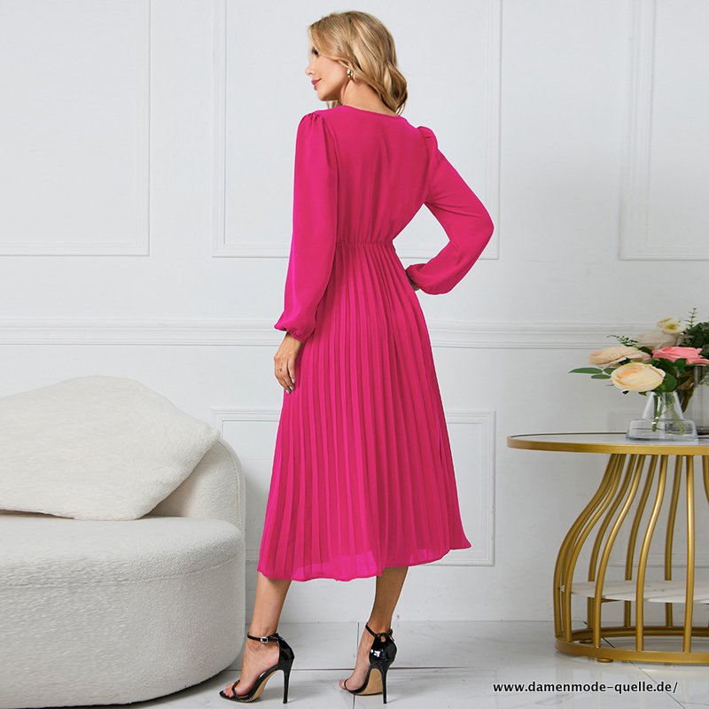 Elegantes Damen Maxikleid mit V-Ausschnitt in Pink
